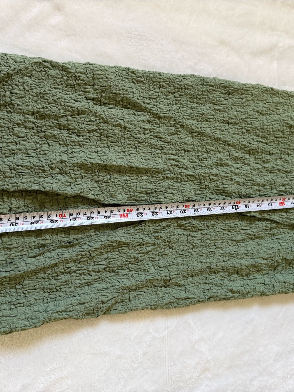 Sage Green Textured Two Piece Beach Set Wrap Skirt Puff Sleeve Top - Picture 10 of 11